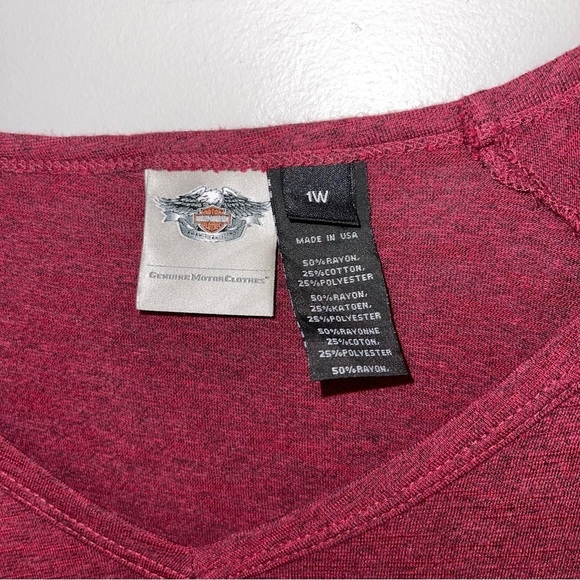 Harley-Davidson Long Sleeve‎ Shirt  Blouse Top Studded Rhinestone Red Women's 1W - Picture 6 of 7